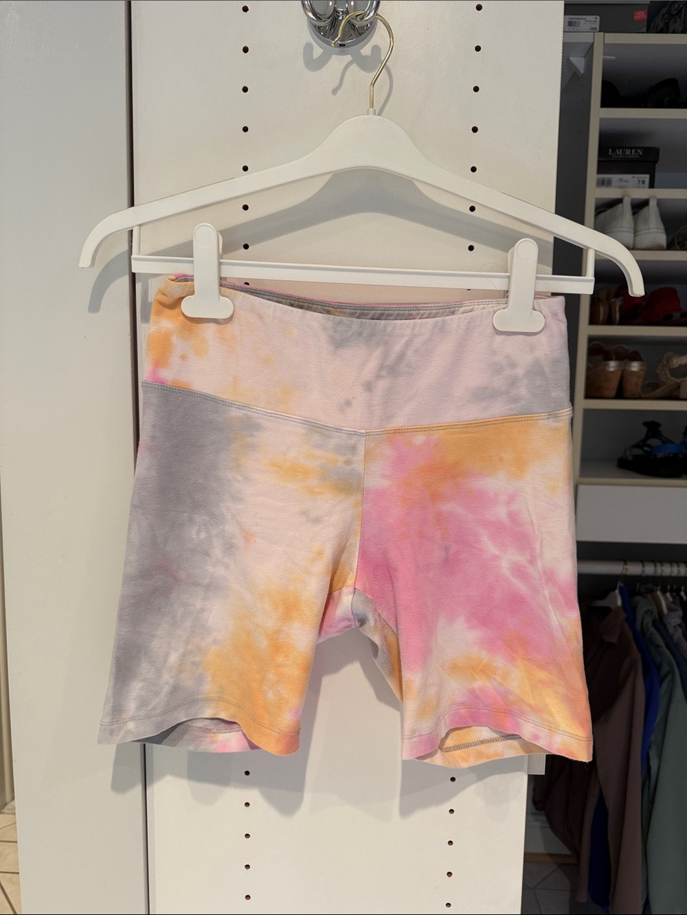 Tie-Dye Women’s Stretch Bike Shorts - Pink, Orange & Gray